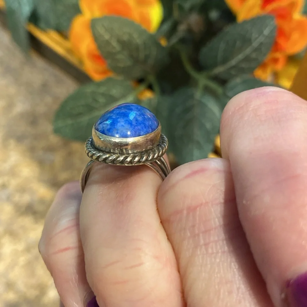 Blue Stone Silver Ring Size Around 4.75